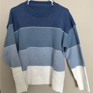 Cozy Striped Crew Neck Sweater - Blue and White